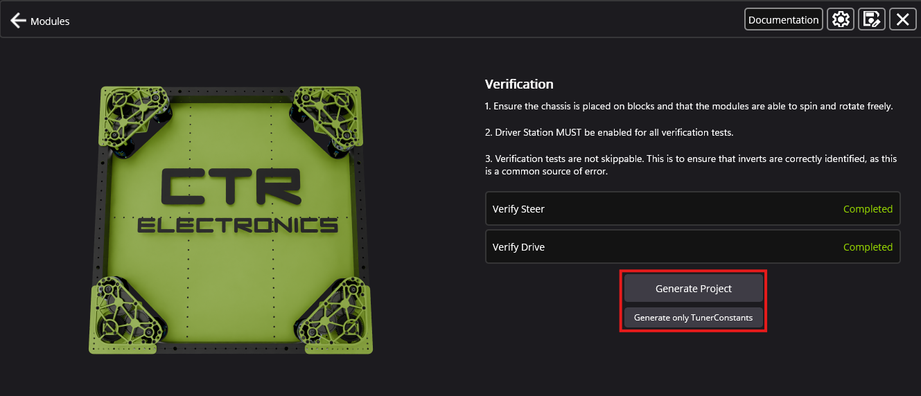 Bounding box around the save configuration and generate project buttons