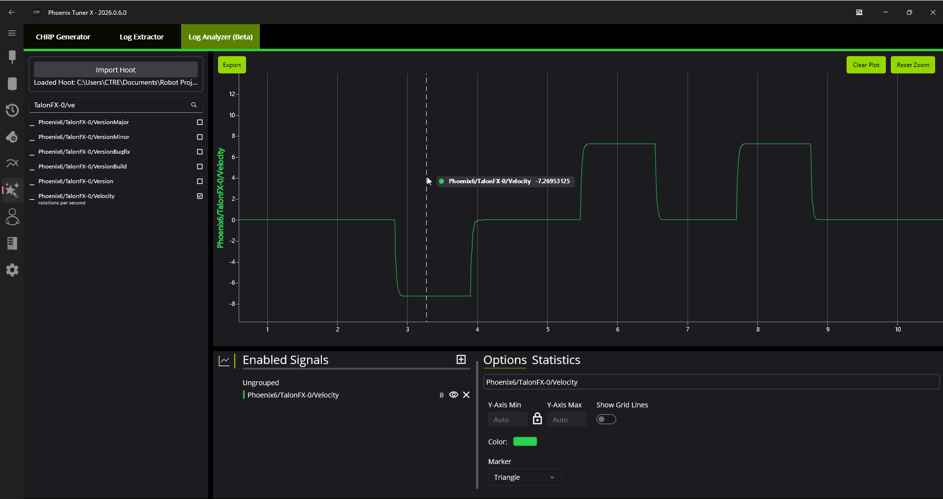 Picture of plotting a hoot log directly in Tuner